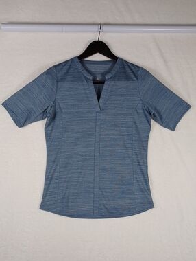 Port Authority Heathered Blue Short-Sleeve V-Slit Top Womens Small